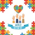 World autism day with hands and puzzle heart Royalty Free Stock Photo