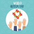 World autism day with hands and puzzle heart Royalty Free Stock Photo