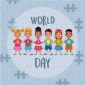 World autism day kids with puzzle pieces