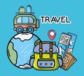 World backpack bus luggage tickets passport tourist vacation travel