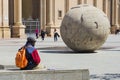World Ball in front of the El Pilar Cathedral in Zaragoza Center, Spain Royalty Free Stock Photo