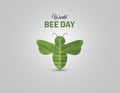 World Bee Day concept. Bumblebee isolated on a green leaf. Eco-friendly animal bee day