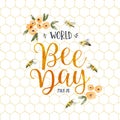 World Bee Day watercolor flower bees card