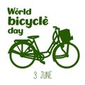 World Bicycle Day Poster with green bike silhouette vector. Green bicycle icon vector. Bike silhouette isolated on a Royalty Free Stock Photo