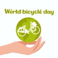 World Bicycle Day Poster with green bike silhouette vector. Green bicycle icon vector. Bike silhouette isolated on a Royalty Free Stock Photo