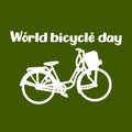 World Bicycle Day Poster with green bike silhouette vector. Green bicycle icon vector. Bike silhouette isolated on a Royalty Free Stock Photo