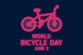 World Bicycle Day Poster with Pink neon bike silhouette Royalty Free Stock Photo