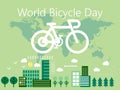 World Bicycle Day vector. Green bicycle icon vector. Bike silhouette and world map. Bicycle and Earth, Green city. Eco Friendly Royalty Free Stock Photo