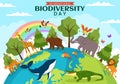 World Biodiversity Day on May 22 Illustration with Biological Diversity, Earth and Animal in Flat Cartoon Hand Drawn Templates