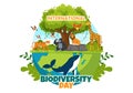 World Biodiversity Day on May 22 Illustration with Biological Diversity, Earth and Animal in Flat Cartoon Hand Drawn Templates