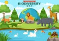 World Biodiversity Day on May 22 Illustration with Biological Diversity, Earth and Animal in Flat Cartoon Hand Drawn Templates