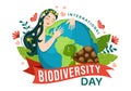 World Biodiversity Day on May 22 Illustration with Biological Diversity, Earth and Animal in Flat Cartoon Hand Drawn Templates