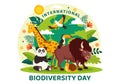 World Biodiversity Day Vector Illustration with Biological Diversity, Earth and the Various Animal in Nature Flat Cartoon