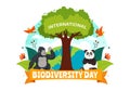 World Biodiversity Day Vector Illustration with Biological Diversity, Earth and the Various Animal in Nature Flat Cartoon