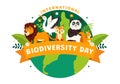 World Biodiversity Day Vector Illustration with Biological Diversity, Earth and the Various Animal in Nature Flat Cartoon