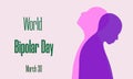 World Bipolar Day on March 30 concept. Two human silhouettes as symbols of depression and mania. Vector illustration for