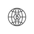 World bitcoin money outline icon