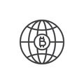 World bitcoin money outline icon