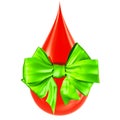 World blood donor day concept. Blood drop with green bow, 3D rendering