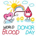 World blood donor day in Covid-19 cute hand drawn cartoon vector Royalty Free Stock Photo