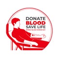 World blood donor day - Red human is lying on a bed donating blood in circle frame vector design Royalty Free Stock Photo