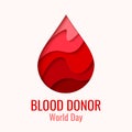 World Blood Donor Day - red paper cut blood drop Royalty Free Stock Photo