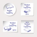 World Book and Copyright Day theme. Set of stickers or banners of different shapes: round, square, rectangle. Inscription and vari Royalty Free Stock Photo