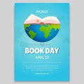 World book day April 23 flyer with opened book and globe illustration Royalty Free Stock Photo