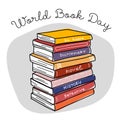 World book day. Big stack of various books