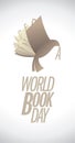 World book day card design with a book flying like a dove bird