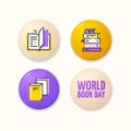 World Book Day Concept Realistic Detailed 3d Different Badges Pin Button with Thin Lines Elements Set. Vector