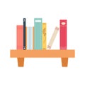 World book day concept, studying, learning. Stack of books on the shelf in cartoon flat style. Vector illustration of