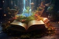 Illustration of magical book with fantasy stories. Generative AI