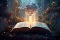 Illustration of magical book with fantasy stories. Generative AI