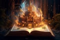 Illustration of magical book with fantasy stories. Generative AI