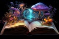 Illustration of magical book with fantasy stories. Generative AI