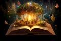 Illustration of magical book with fantasy stories. Generative AI