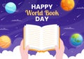 World Book Day Flat Cartoon Background Illustration. Stack of Books to Reading, Increase Insight and Knowledge