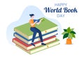 World Book Day Flat Cartoon Background Illustration. Stack of Books to Reading, Increase Insight and Knowledge