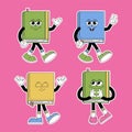 World book day. Funky character books stickers with psychedelic smile. Retro mascot cartoon style. Education, back to Royalty Free Stock Photo