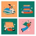 World Book Day graphics - book week events. Modern flat vector concept illustration of reading people, young man reading