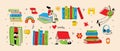 World Book Day graphics - book week events. Modern flat vector concept illustration of reading people, young man reading