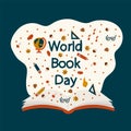 World Book Day poster. an open book. Read a book and discover a new world in imagination. The concept of children's