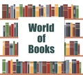 World of books concept. Book shelves with multicolored book spines. Books on a shelf. Vector illustration in flat style Royalty Free Stock Photo