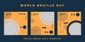 World Braille day template with circle and dots design. Yellow social media post template design