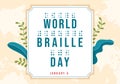 World Braille Day on 4th of January with Text by Alphabet for Means of Communication in Flat Cartoon Hand Drawn Illustration Royalty Free Stock Photo