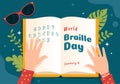 World Braille Day on 4th of January with Text by Alphabet for Means of Communication in Flat Cartoon Hand Drawn Illustration Royalty Free Stock Photo