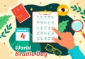 World Braille Day Vector Illustration on 4th of January with Text by Alphabet for Means of Communication in Flat Kids Cartoon