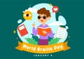 World Braille Day Vector Illustration on 4th of January with Text by Alphabet for Means of Communication in Flat Kids Cartoon