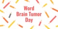 World brain tumor day banner with colour pencils and the one gray pencil among them as a metaphor for a cancer cell